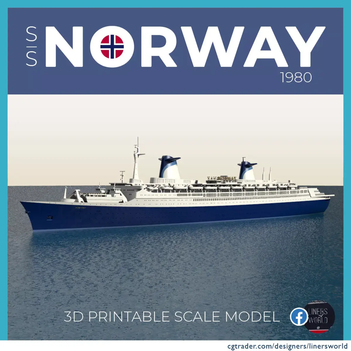 SS NORWAY 1980 cruise ship - full hull and waterline 3D print model