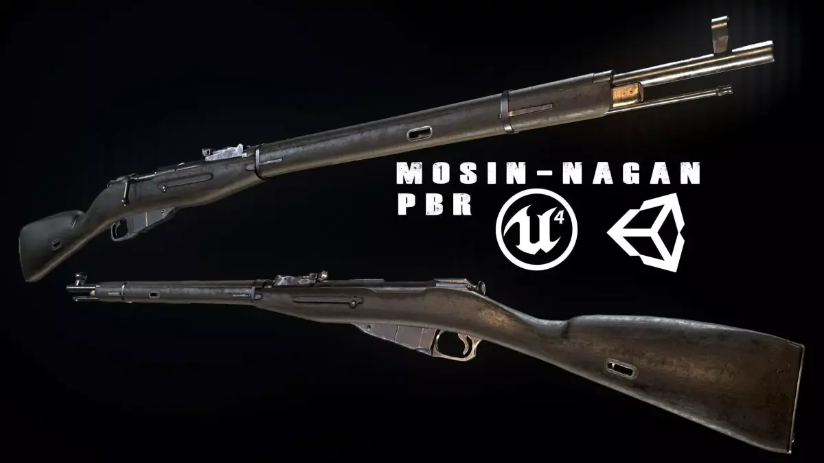 PBR Mosin-Nagant Soviet Rifle Low-poly 3D model