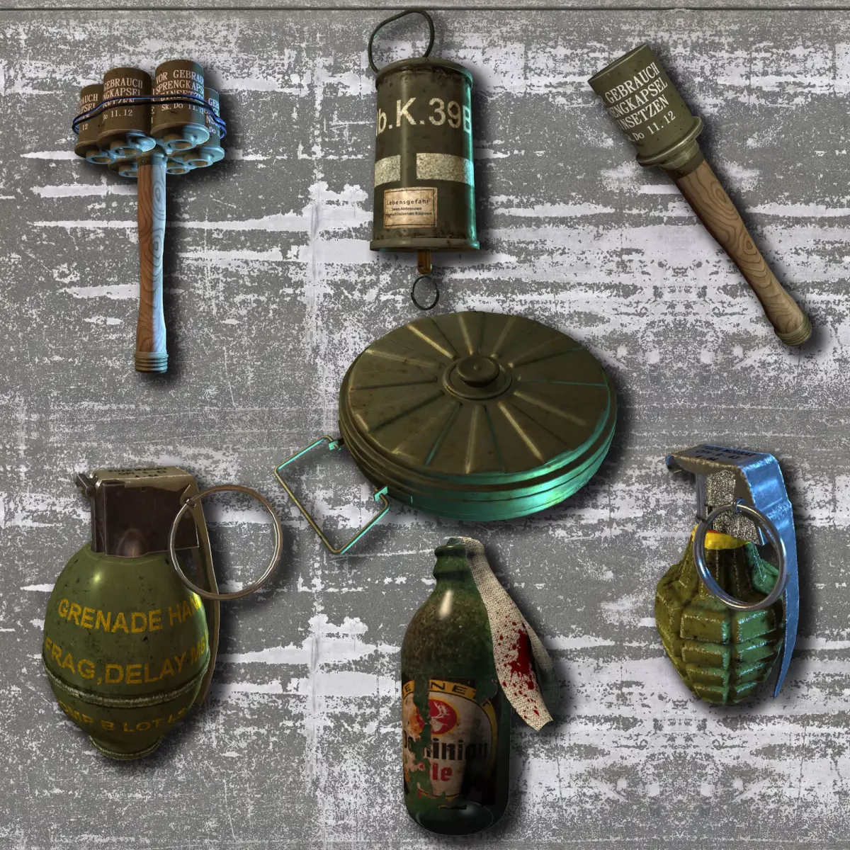 Grenade set WW2 Low-poly 3D model