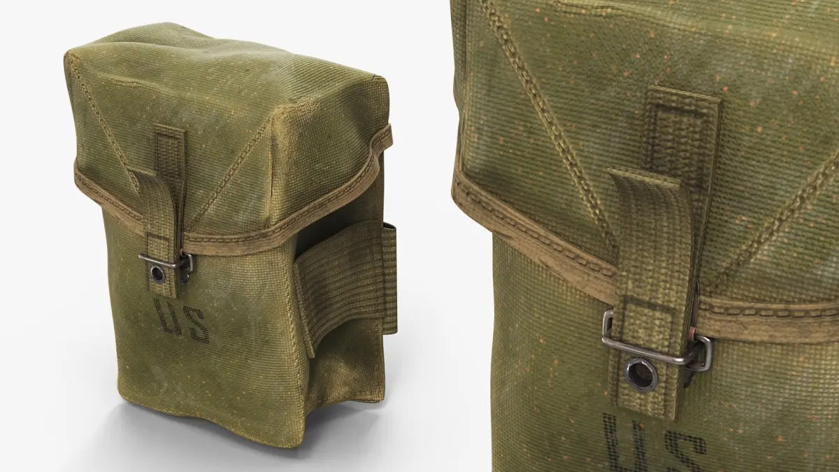 Retro Military Marked Ammo Pouch US Olive Old 3D model