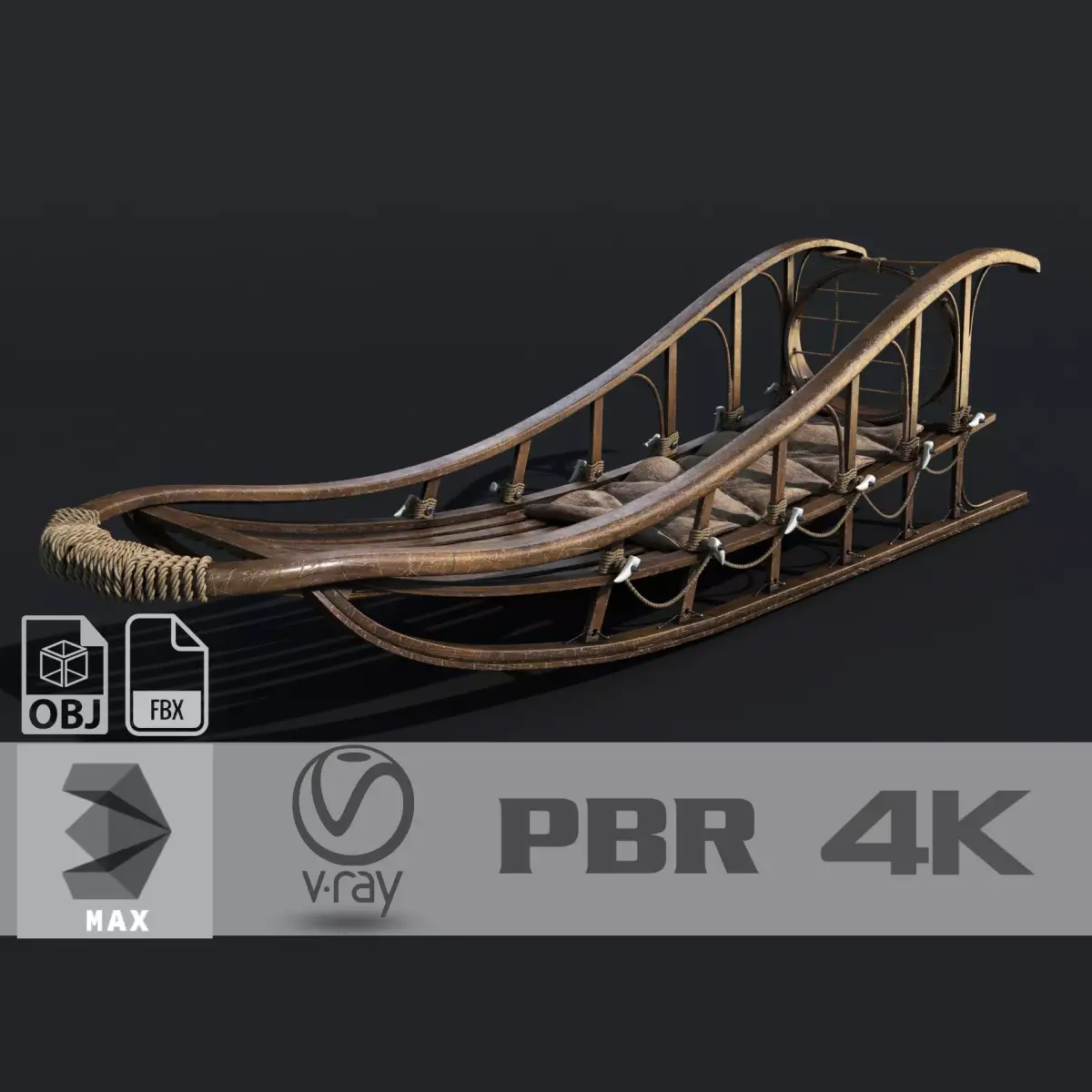 Sled wooden 3D model