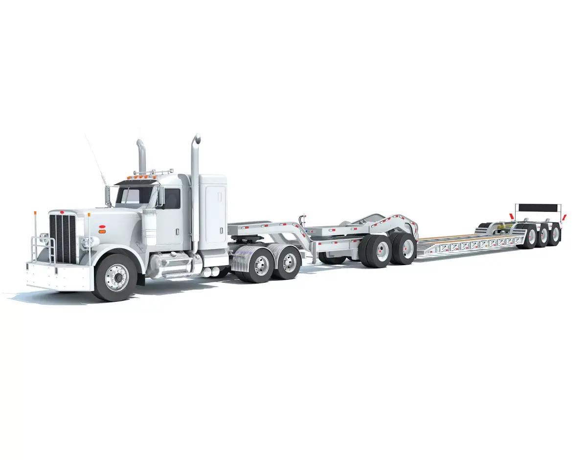 Semi Truck with Lowboy Trailer 3D model buy