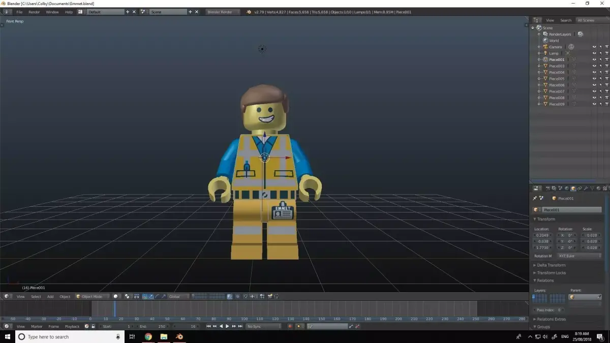Emmet lego character in software 3D model