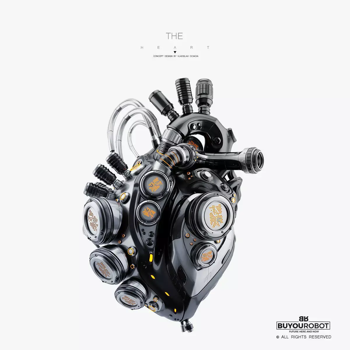 Black robotic heart II  3D model