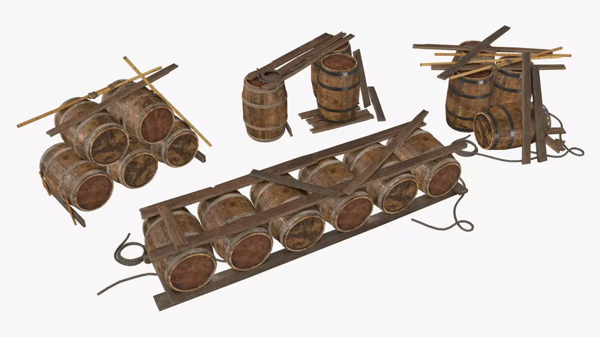 Wooden Storage Assets Collection 01 3D Model Pack