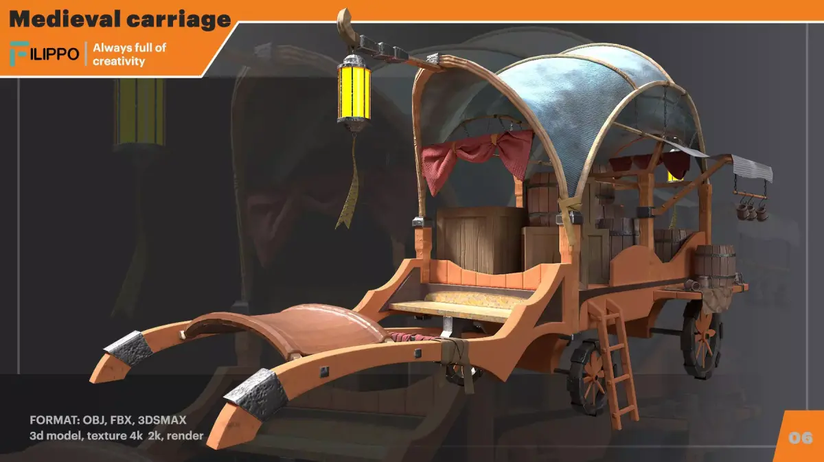 Medieval Carriage Low-poly 3D model by filiippoo