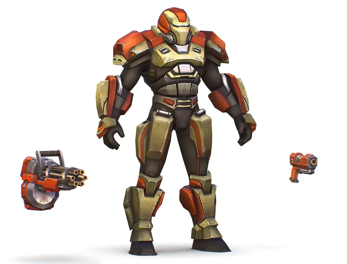 Male Cyborg - Man Machine Gun with Rifle and Pistol Low-poly 3D model
