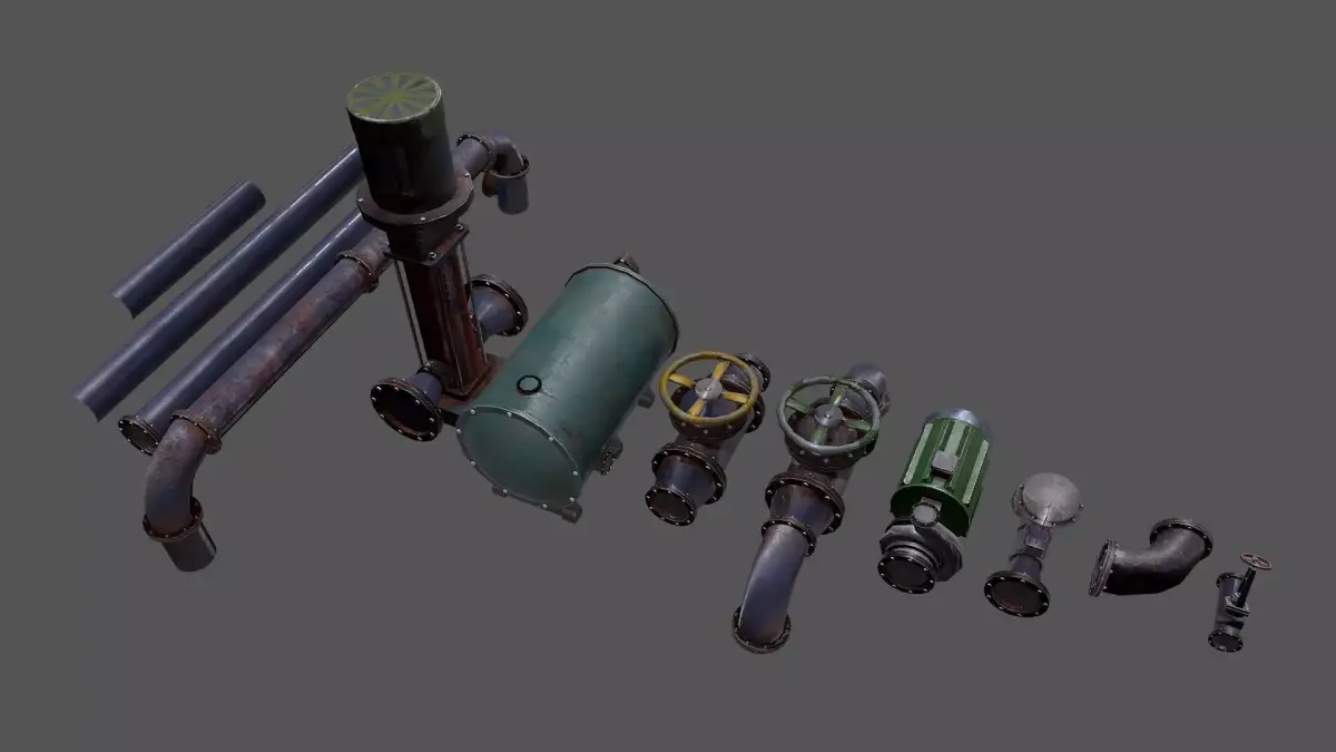 Modular Industrial Pipes Low-poly 3D model