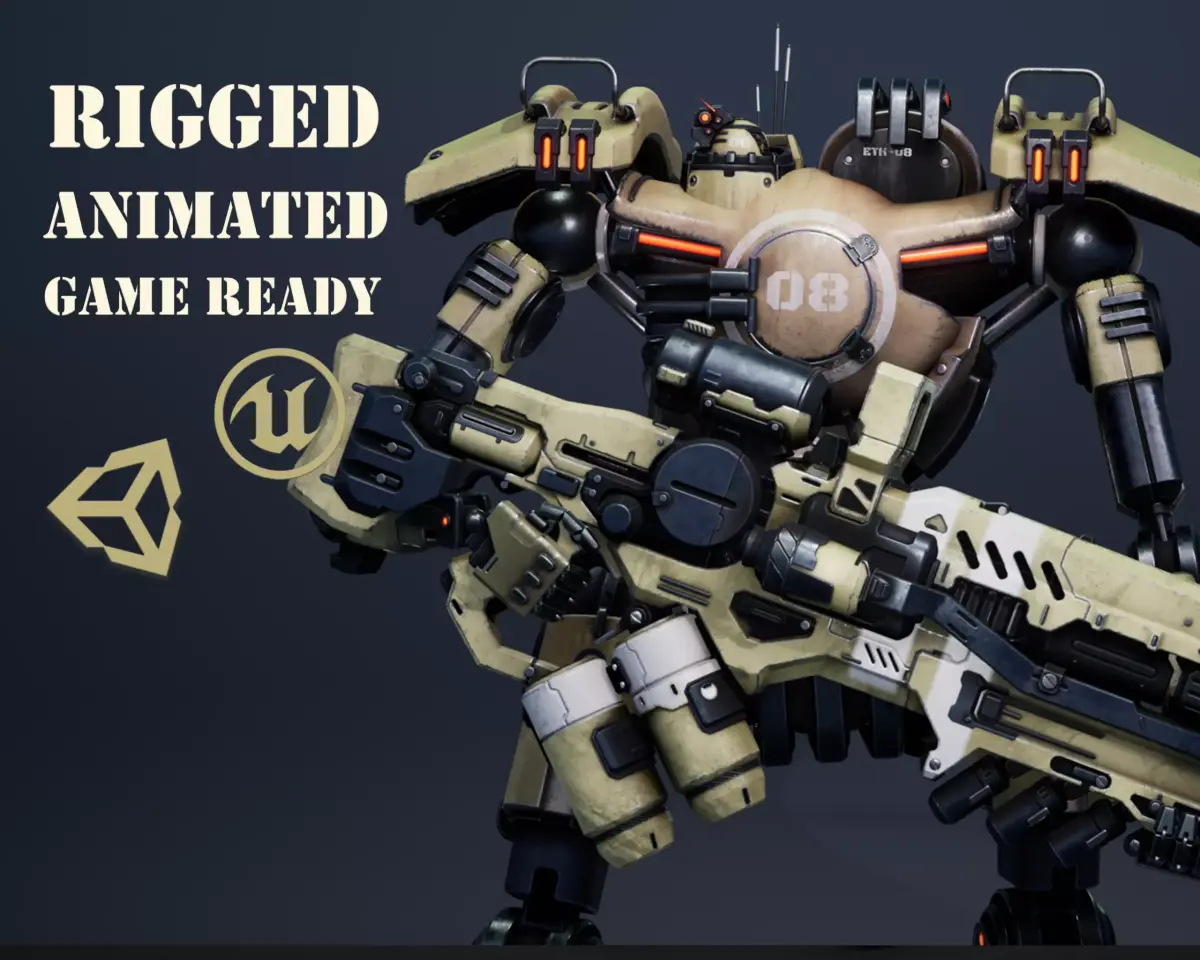 Etasphera08 robot with gun Low-poly 3D model