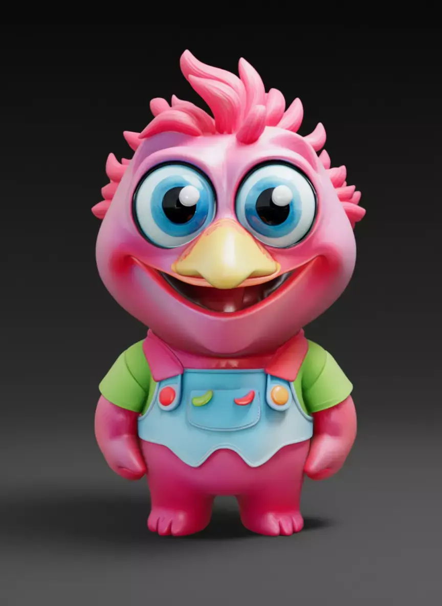 Cute Pink Bird Toy Cartoonish Character Overalls 3D Low-poly 3D model