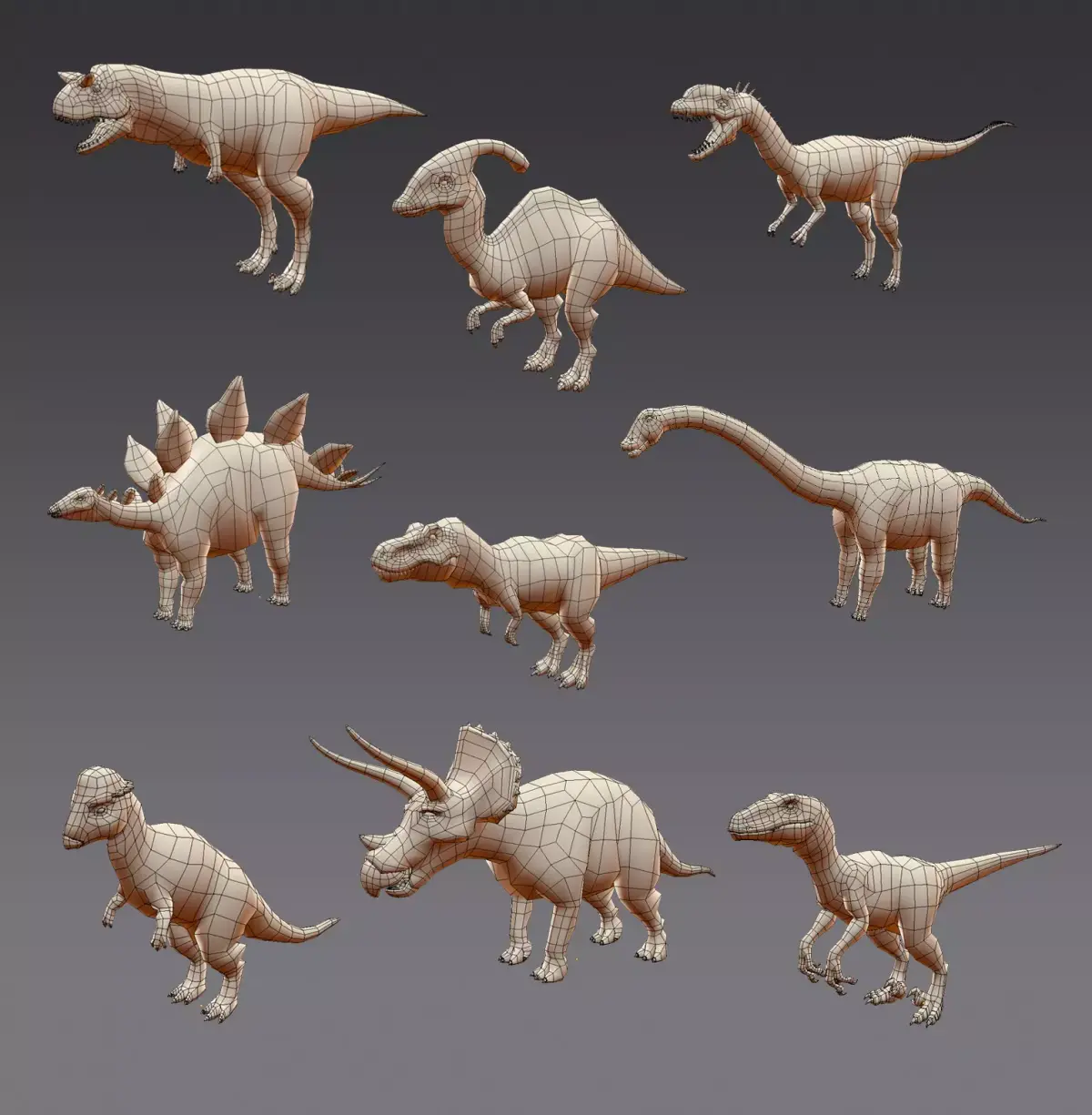 Dinosaur base mesh Mega Pack Free low-poly 3D model