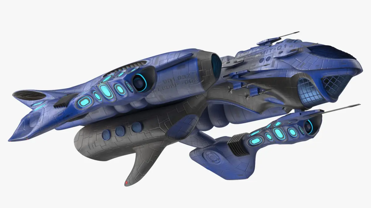 Futuristic Combat Spaceship Blue 3D model