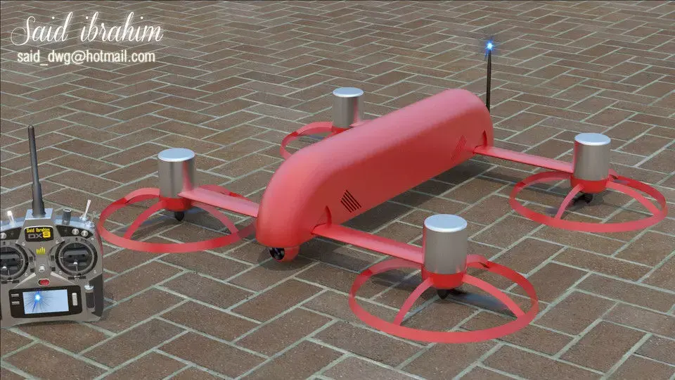 Quadcopter drone on brick sidewalk Free 3D model