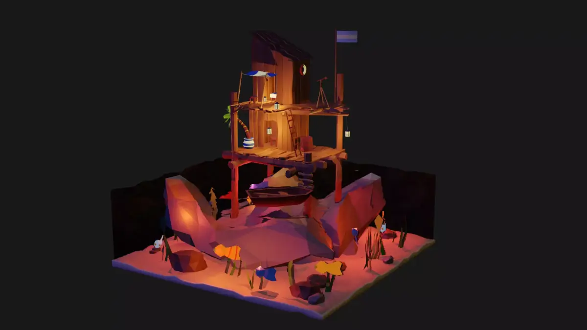LowPoly SeaShack - Rigged and Animated Low-poly 3D model