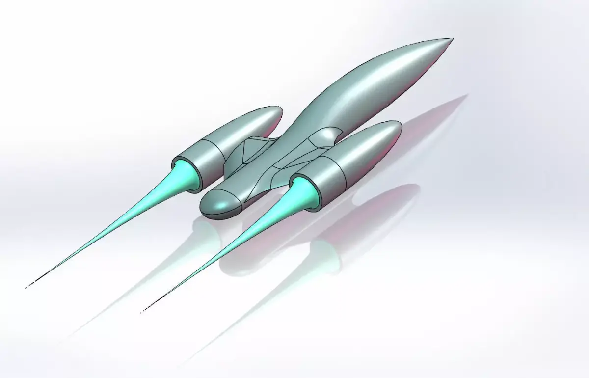 Starship silver spaceship flying in air 3D model