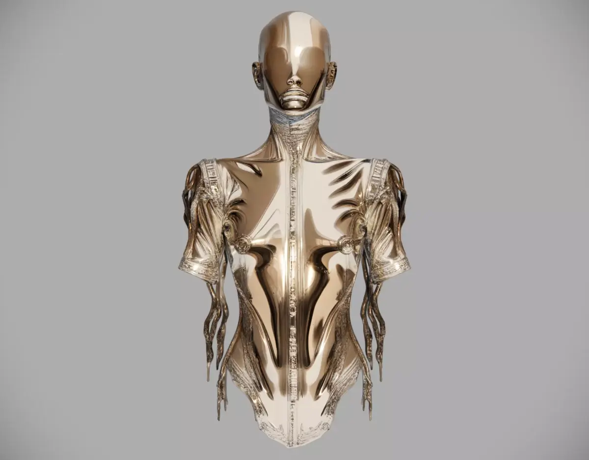 Chrome Female Cyborg Torso 3D model