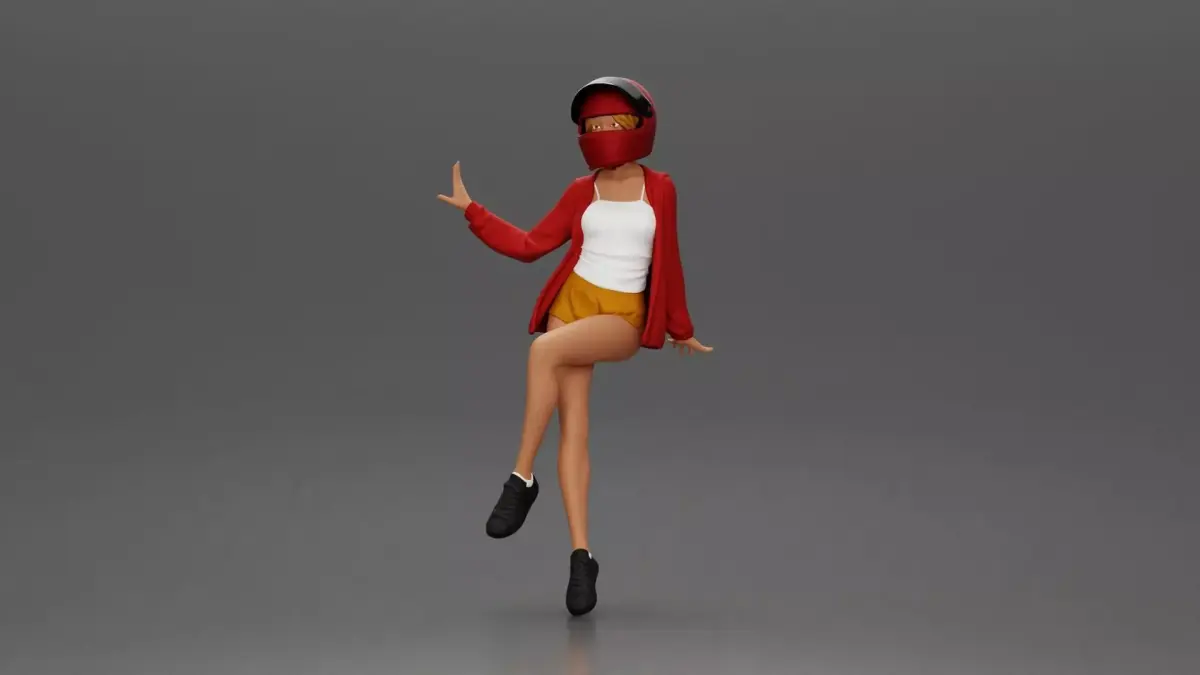 woman in Red Jacket and Helmet Sitting on the Motorbike 3D print model