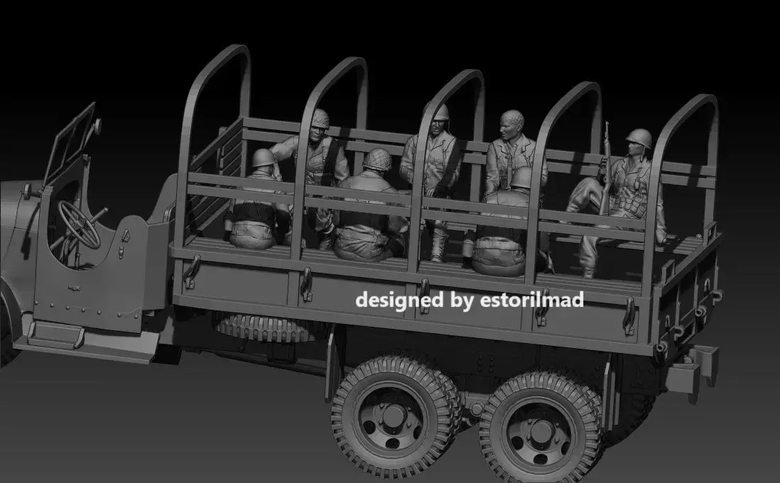 WW2 7 SITTING AMERICAN SOLDIERS FOR STUDEBAKER GMC CCKV TRUCK 3D print model