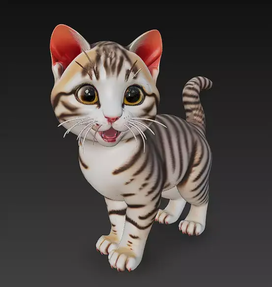 Optimized Low-Poly Kitten 3D Model UE5- Unity Real-Time Ready Low-poly 3D model purchase