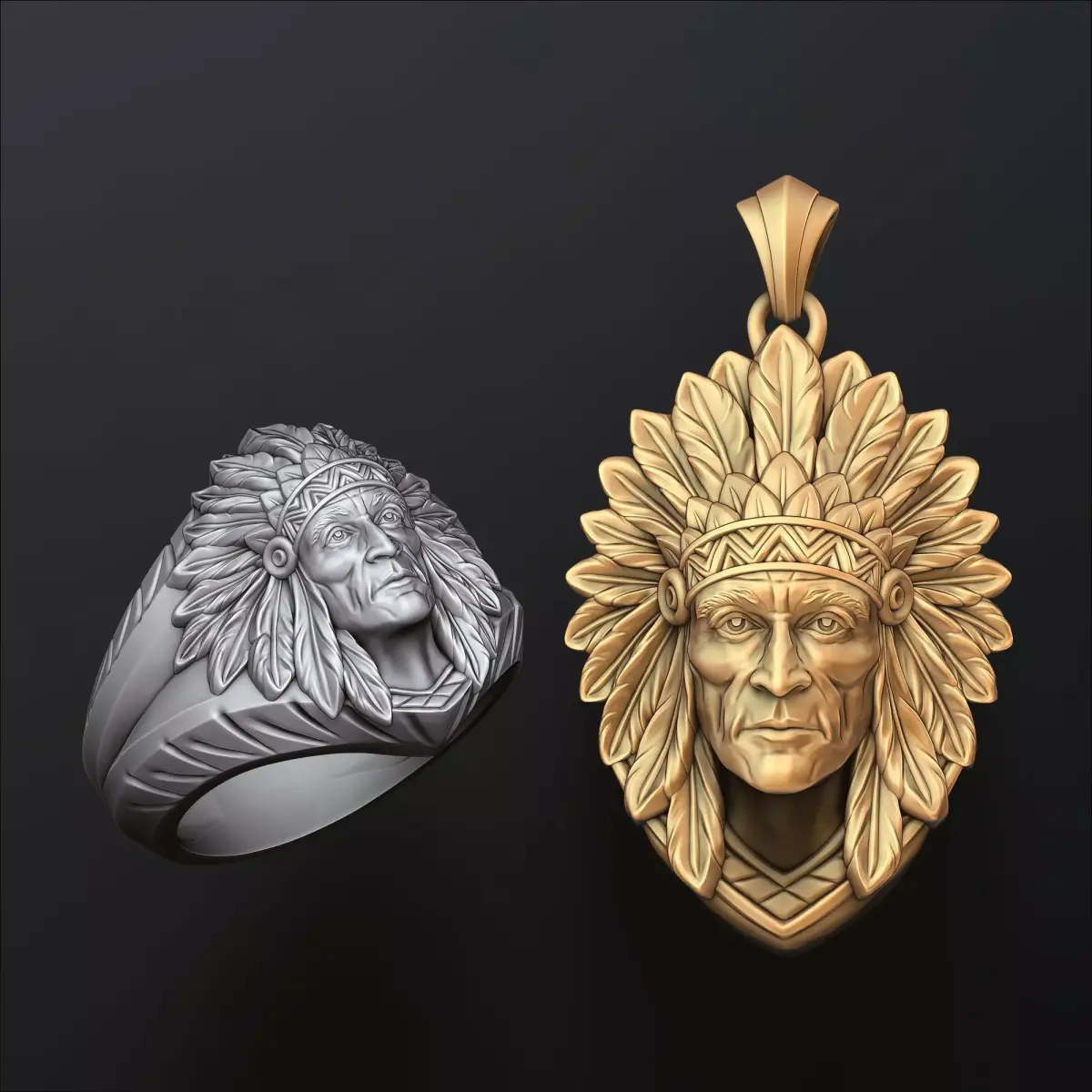 Native Indian v2 Ring Pendant Collection 3D print model purchase