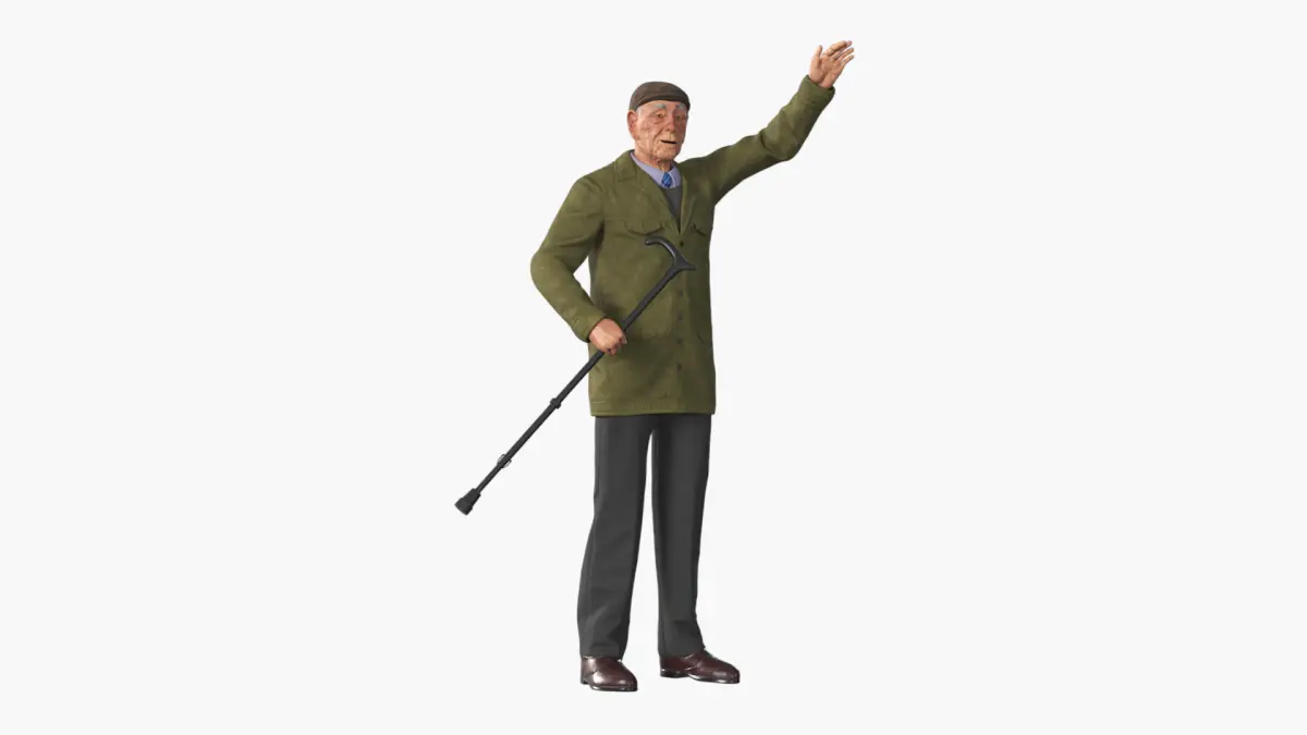 Waving Old Man with Stick 3D model