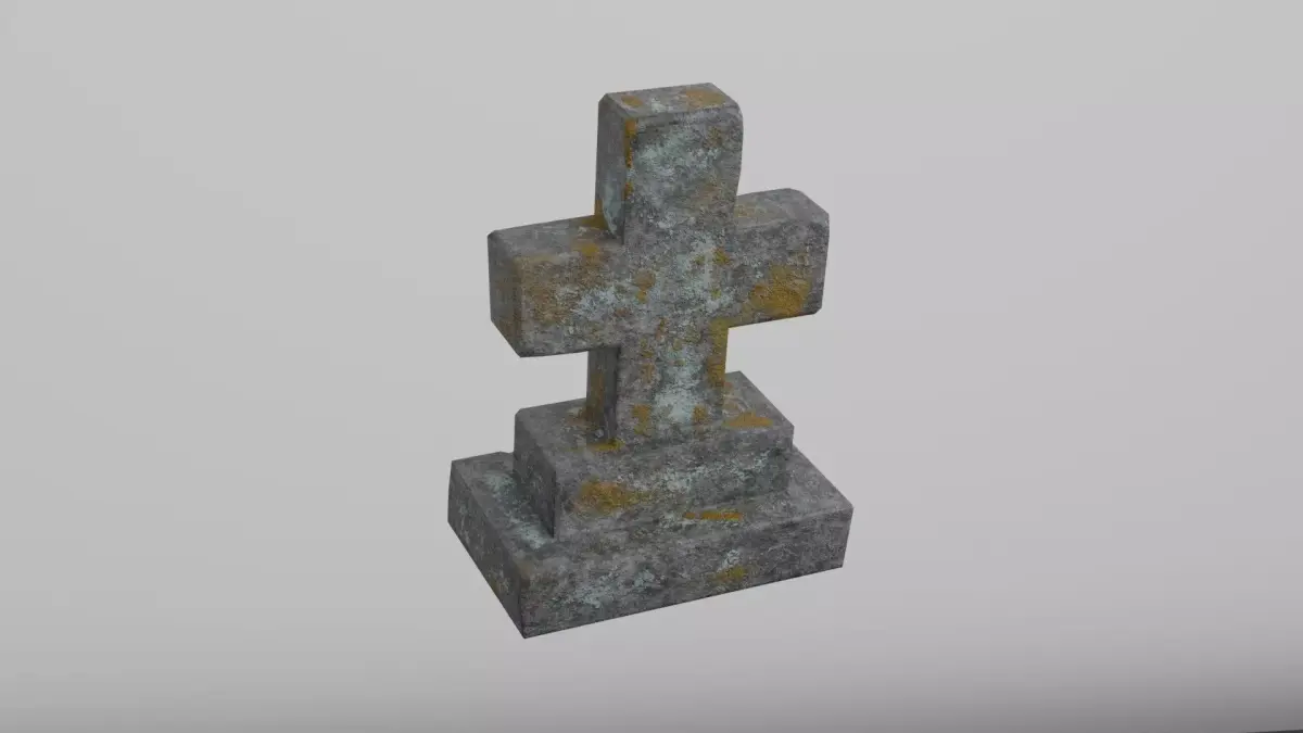 Old Cemetery Gravestone Cross with Moss and Patina Low-poly 3D model