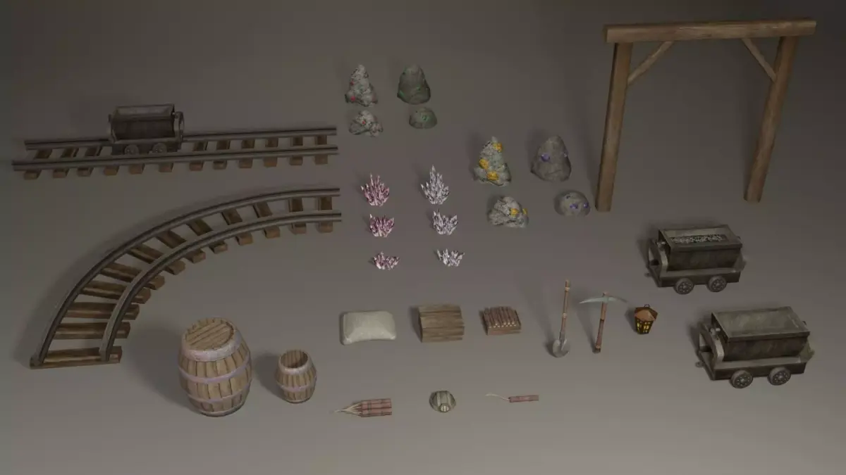Miner pack - 29 items collection Low-poly 3D model