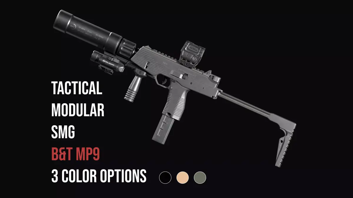 Tactical Modular  SMG Brugger and Thomet MP9 Low-poly 3D model