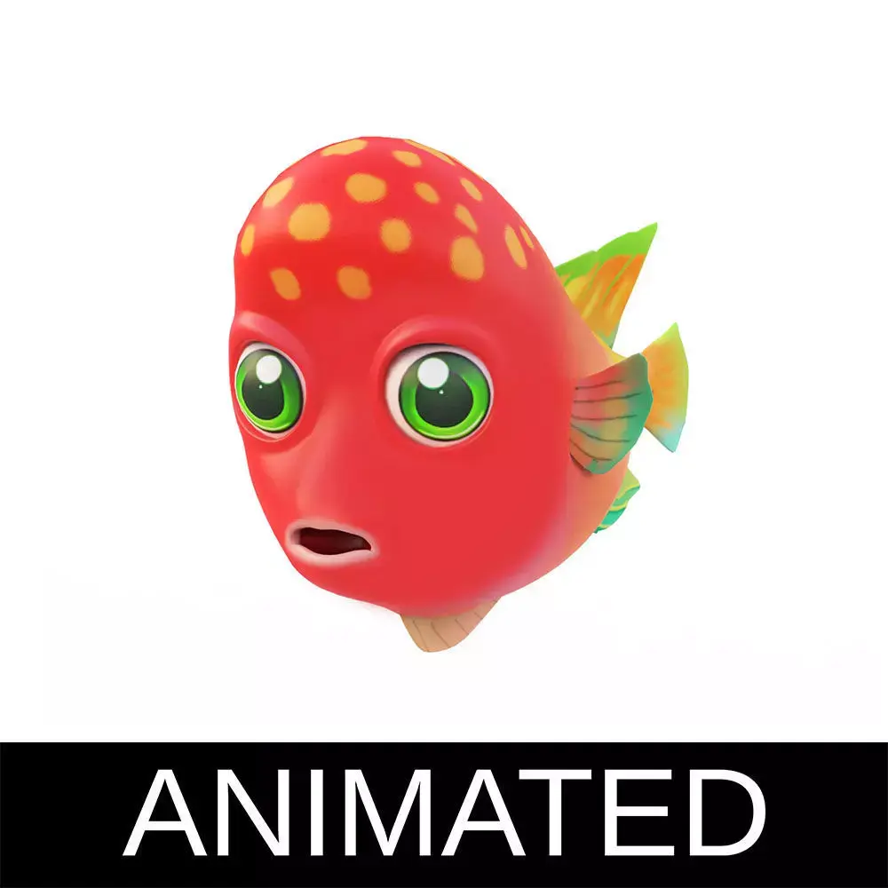 Redhead Cichlid Fish Cartoon Animated Low-poly 3D model
