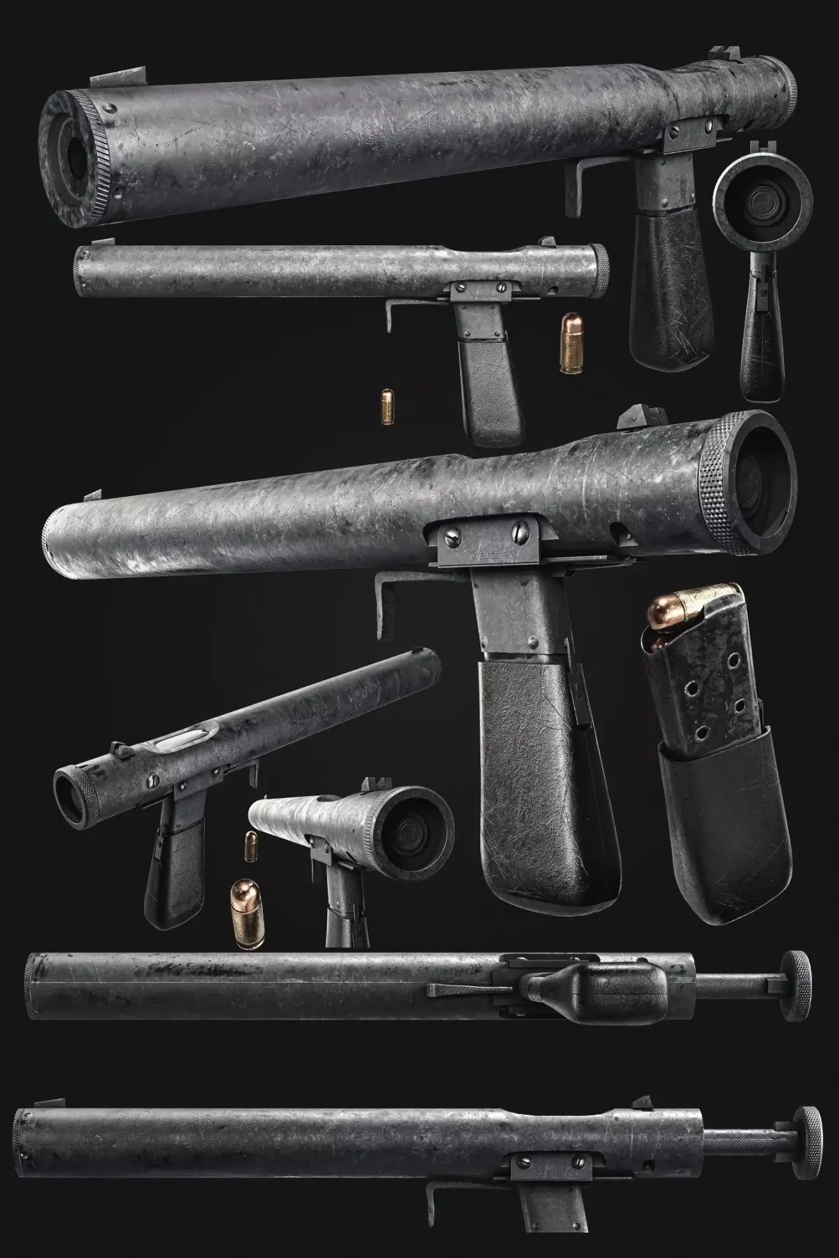 Welrod Mk II Suppressed Pistol Low-poly 3D model