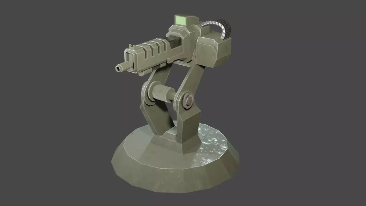 Machine Gun Turrent low poly PBR for game ready Low-poly 3D model