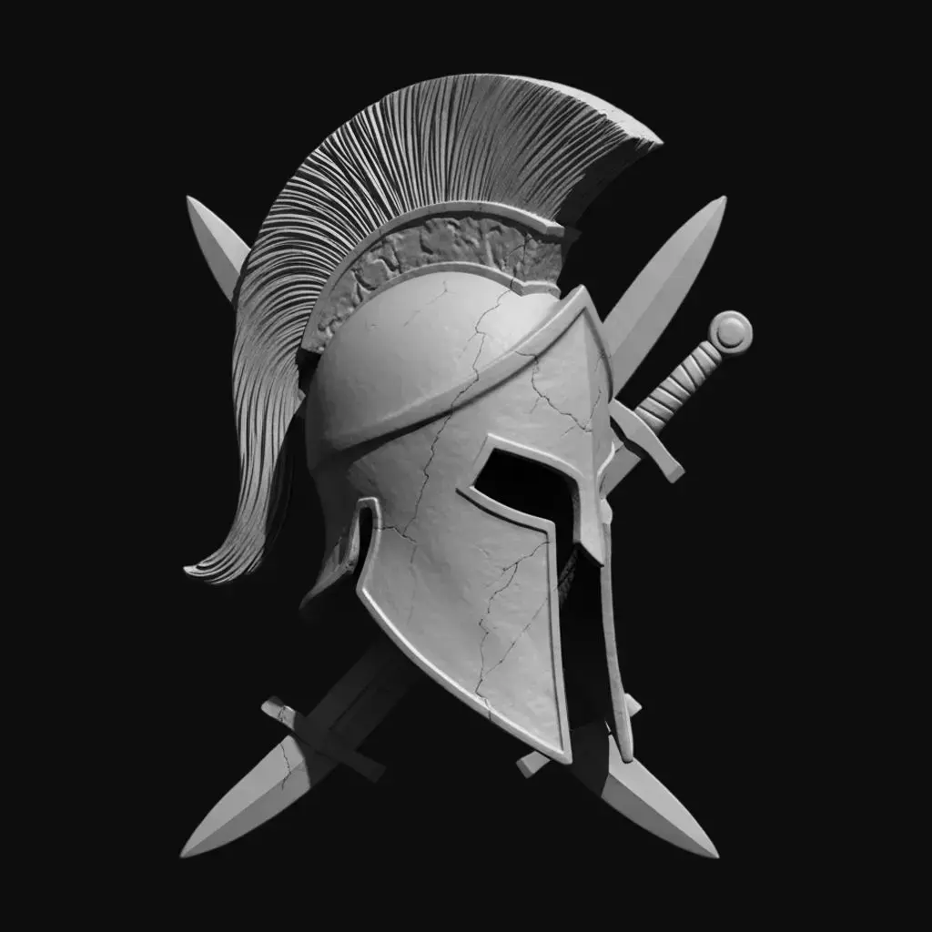 Spartan Helmet with Crossed Swords Sculpture 3D print model