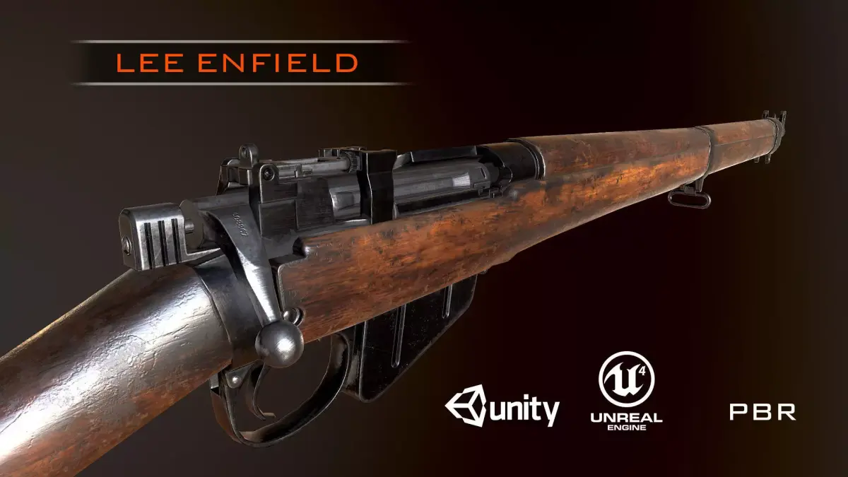 Lee Enfield WW2 Rifle PBR Low-poly 3D model