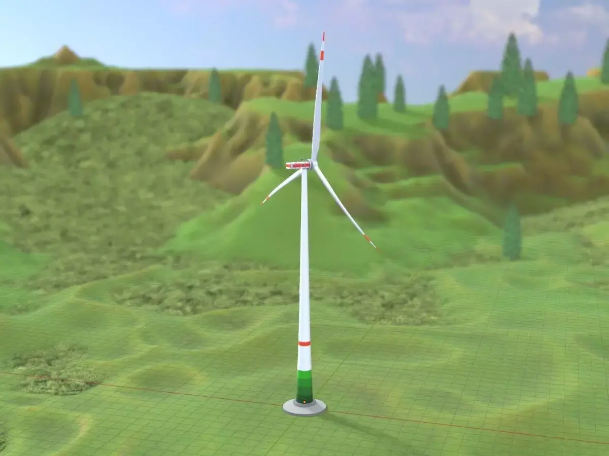 Wind turbine E1 H-163 RD 172m Animation and Foundation Low-poly 3D model