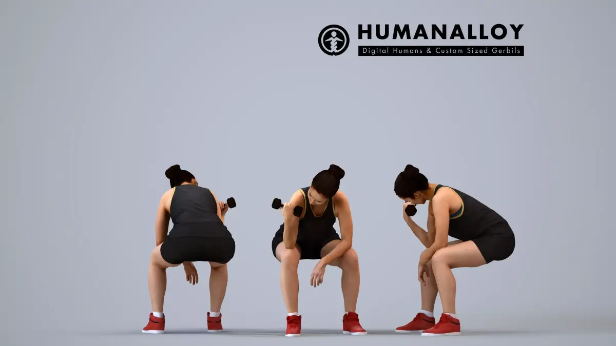 00568Nicole008 - Adult Caucasian woman crouching during 3D model
