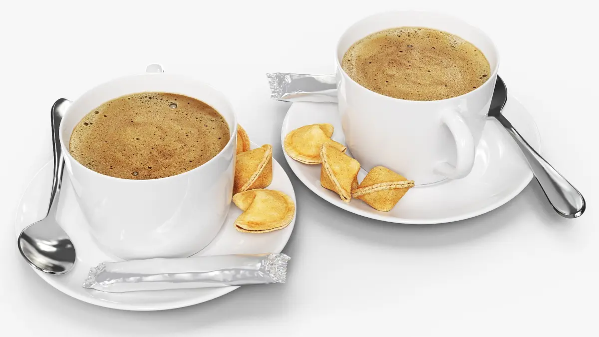 Hot Coffee Cup with Chocolate Stick and Cookies 3D model