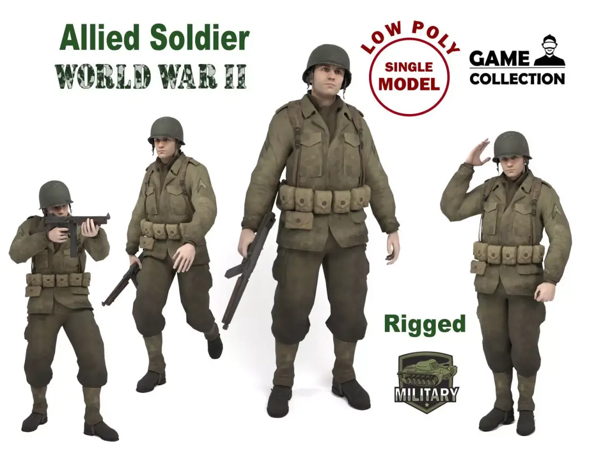 Allied soldier Low-poly 3D model