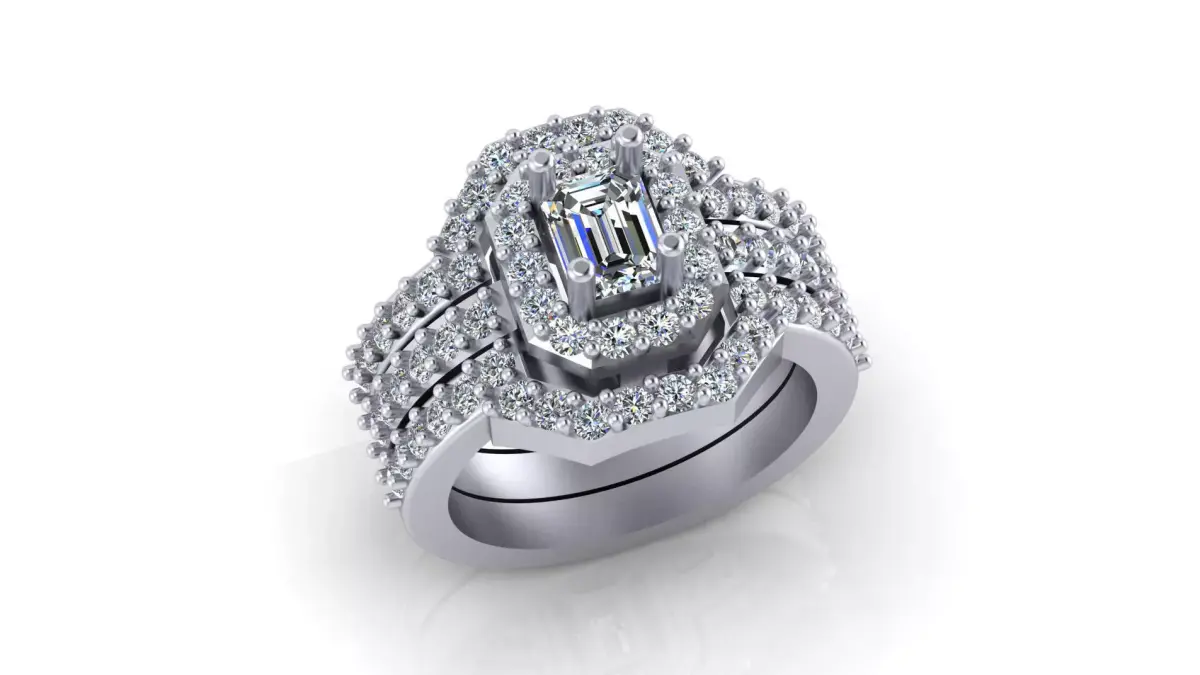 emerald cut diamond halo engagement jewelry ring 3 part 3D print model