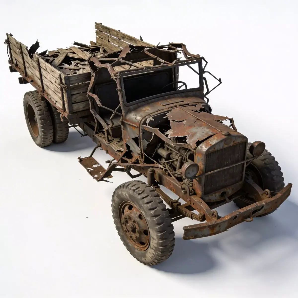 WWI Artillery Truck Wreckage 3d model Low-poly 3D model