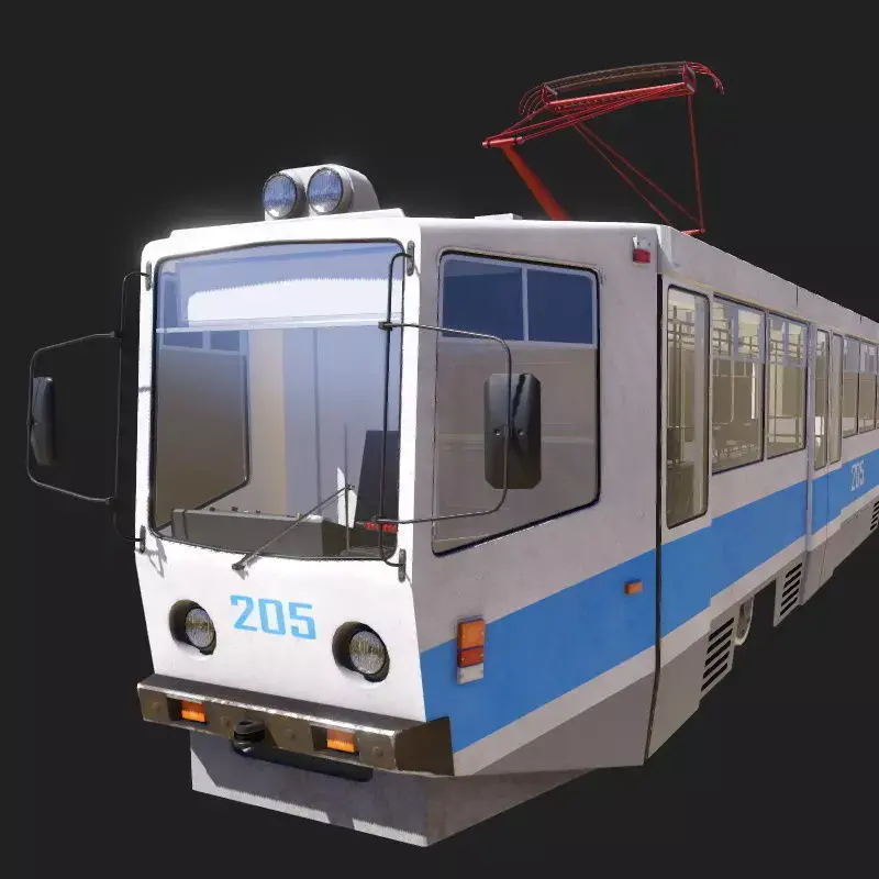 KTM-11 tram with motor coach KTP-11 Low-poly 3D model