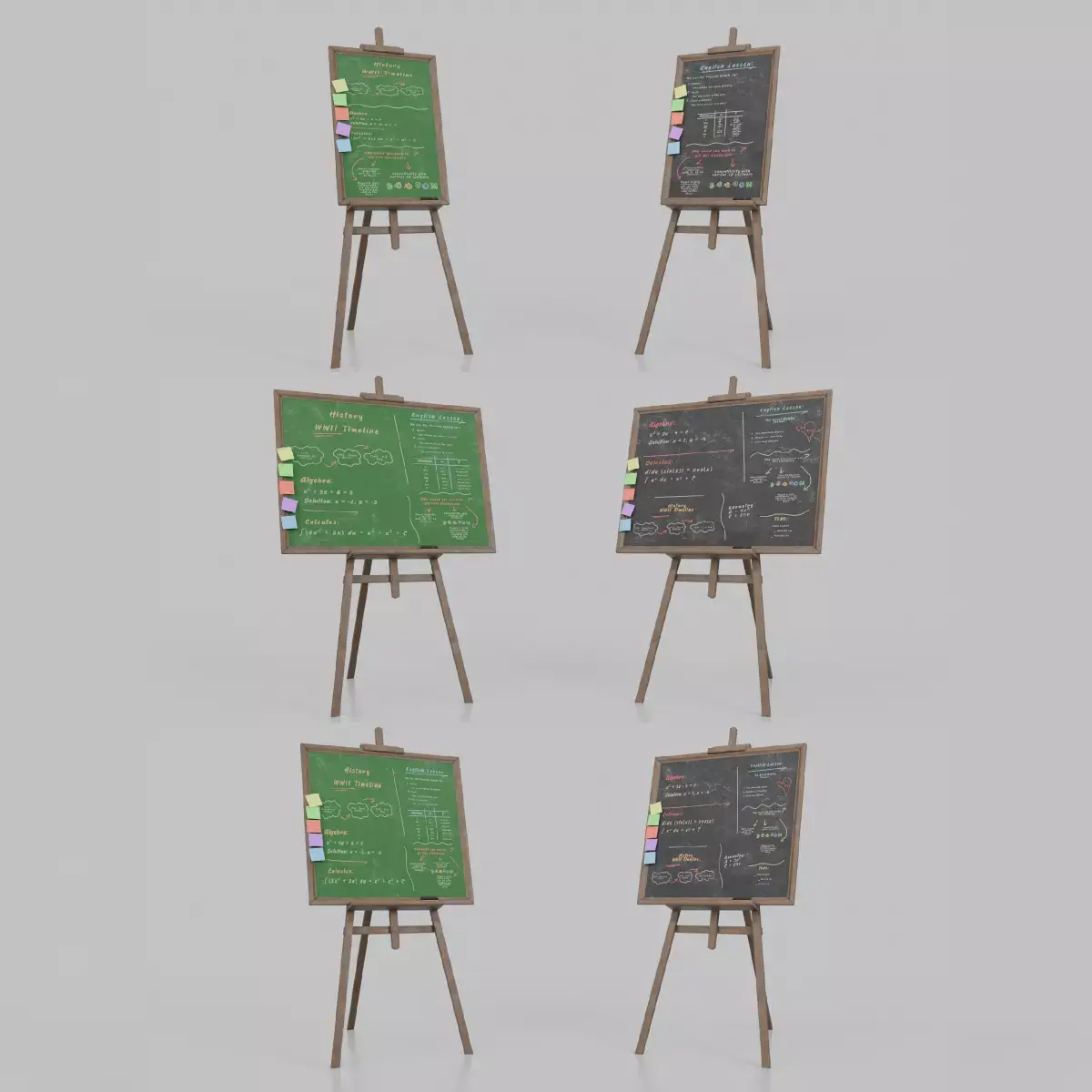 Complete Wooden Chalkboards - Standing Writing Board Collection 3D Model Pack