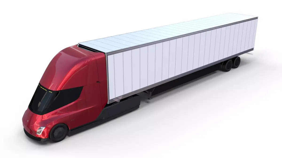 Tesla Truck Red w trailer 3D model