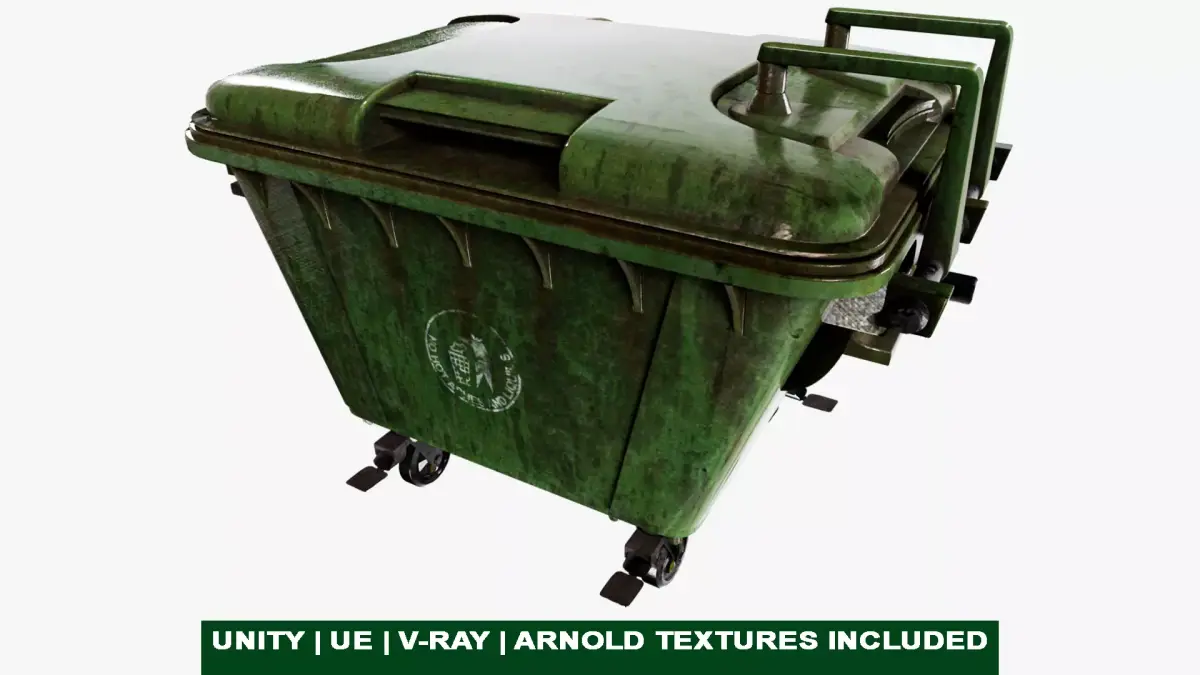 Old Dirty Dustbin All PBR Unity UE Textures Included Low-poly 3D model