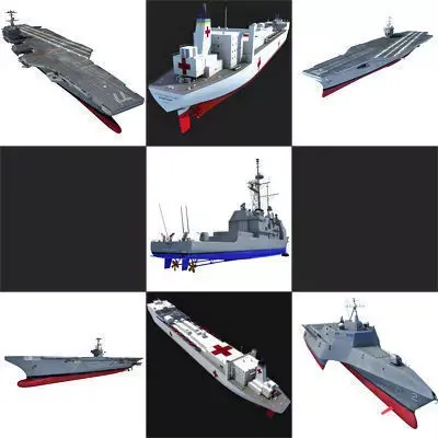 Set of 7 US Navy Ships 3D model