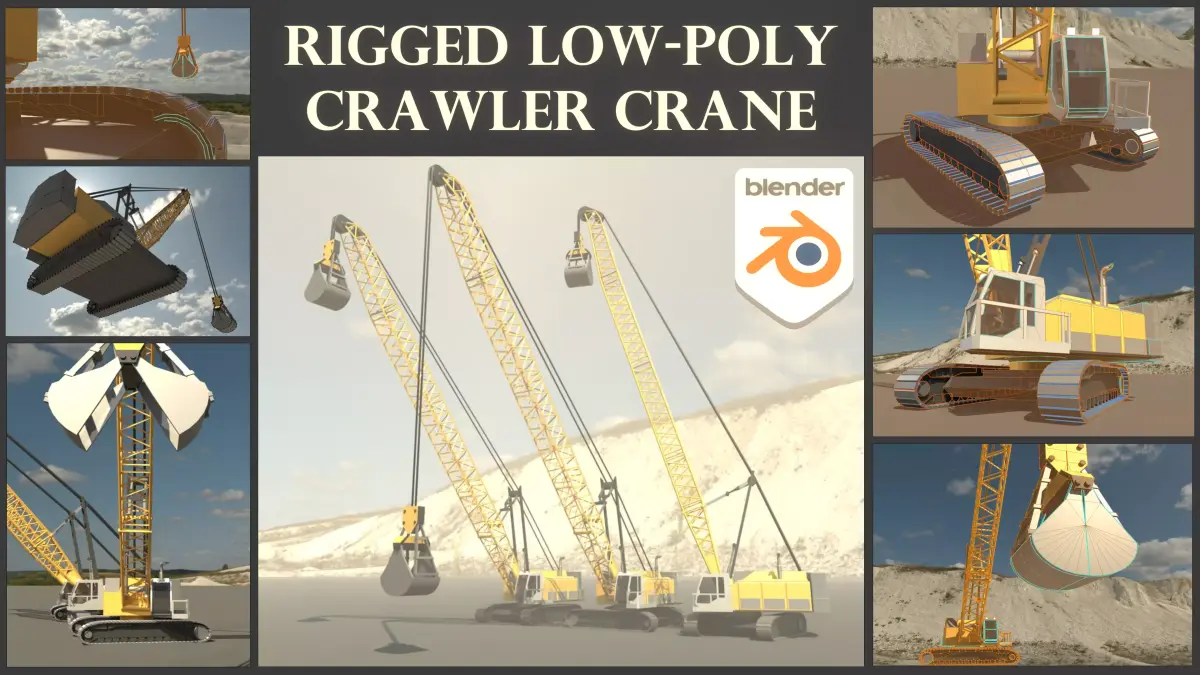 Rigged Crawler Crane Low-poly 3D model