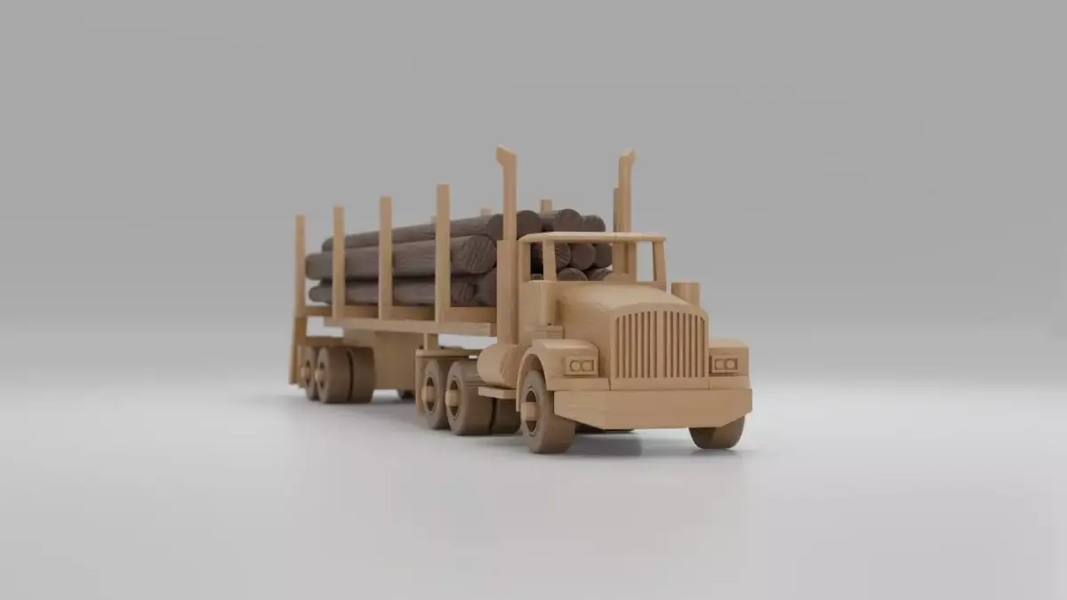 Wooden Toy Logging Truck Semi Trailer 3D model