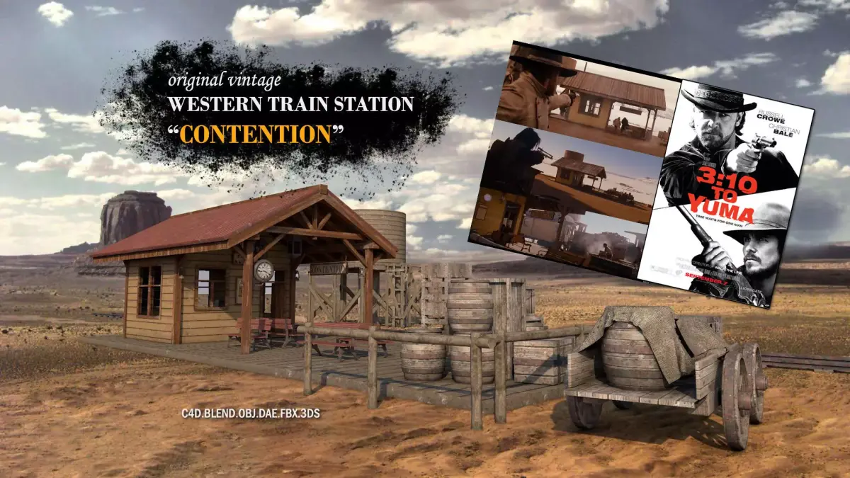 Contention City Vintage Western Train Station 3D model