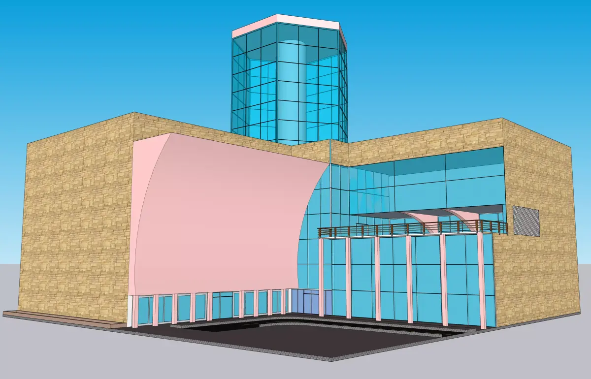 Octagonal Tower Multiplex Commercial Building with Markets 3D model