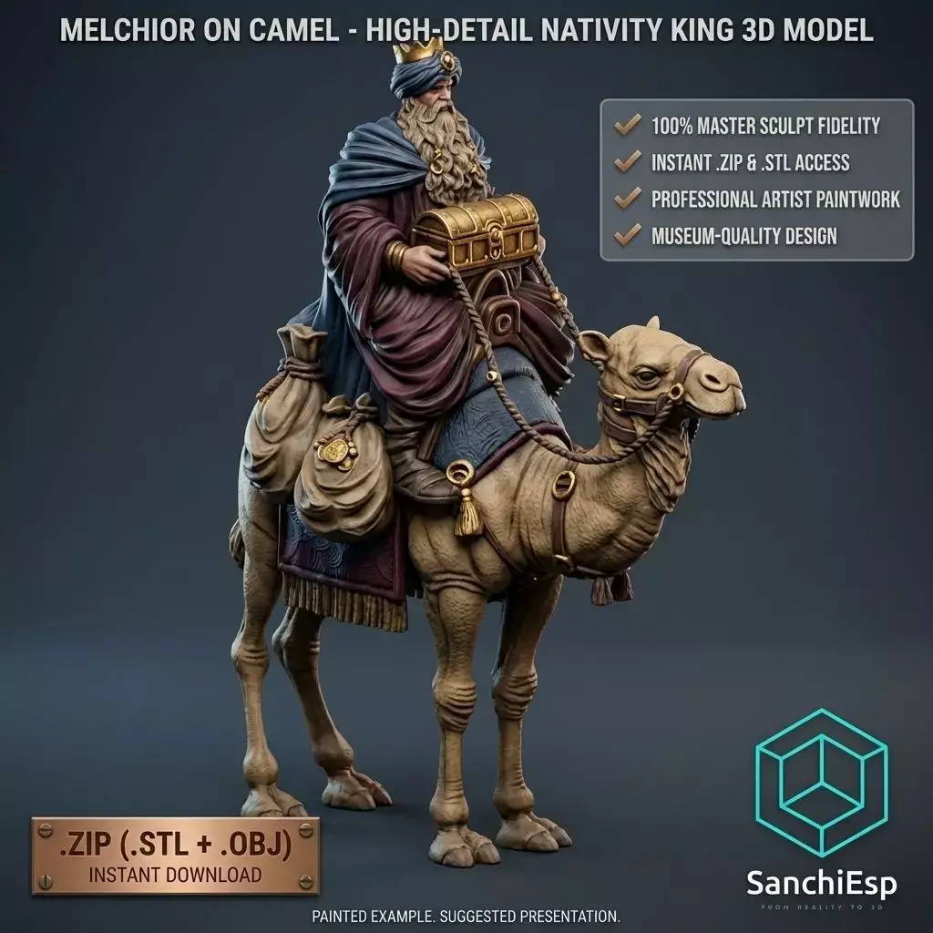 Melchior on Camel High-Detail Nativity King  3D print model