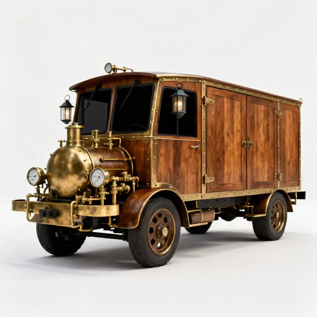 Realistic Steampunk Delivery Truck 3D Model Low-poly 3D model